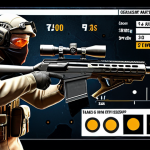**

A player character carefully choosing between a shotgun, an SMG, a rifle, and a sniper rifle, with highlighted stats (damage, accuracy, firing rate, range) displayed on-screen. Show the character in a menu screen with upgrade options visible. Emphasize the tactical decision-making.

**