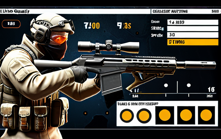 **
A player character carefully choosing between a shotgun, an SMG, a rifle, and a sniper rifle, with highlighted stats (damage, accuracy, firing rate, range) displayed on-screen. Show the character in a menu screen with upgrade options visible. Emphasize the tactical decision-making.
**
